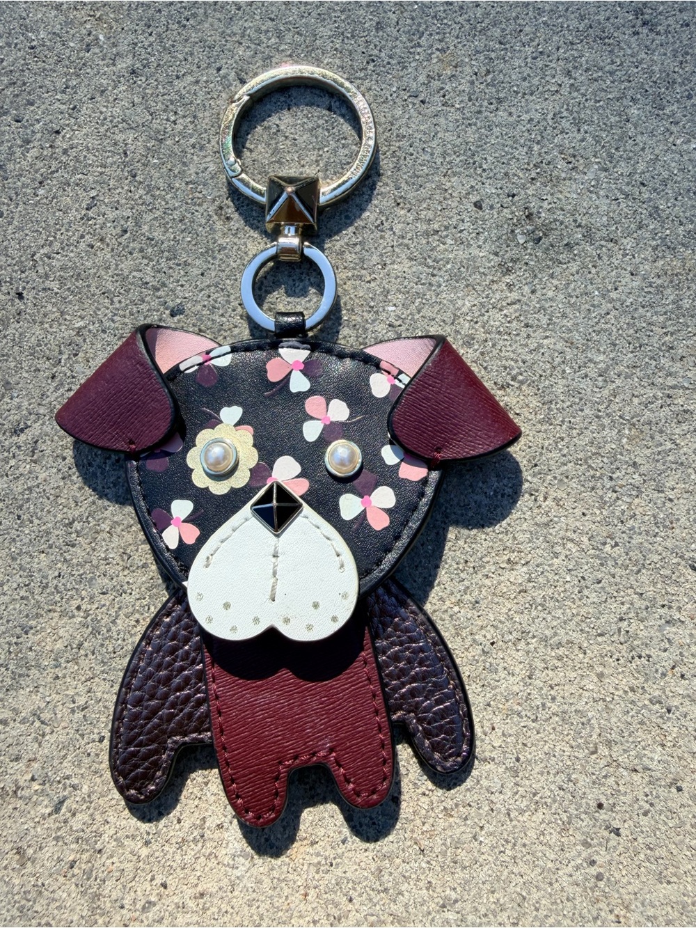 kate spade Floral Puppy Keychain Charm in Pink & Burgundy - Picture 2 of 9